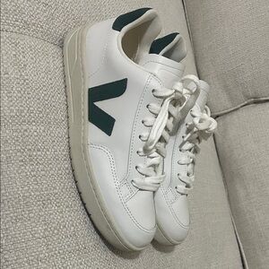 Veja Off-White Sneakers with Green Details